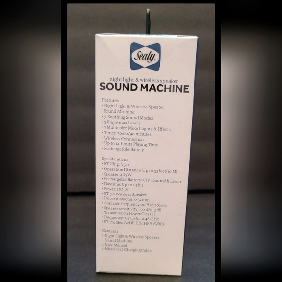 Sealy Sound Machine Wireless Bluetooth Speaker Night Light 7 Sounds 7 Lights - Picture 4 of 6